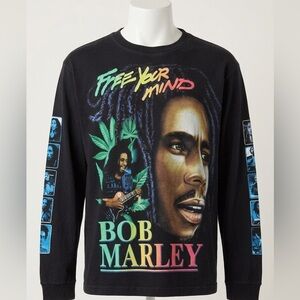 Bob Marley Rock Chang HD Graphic Black Long Sleeve Shirt M- Reggae